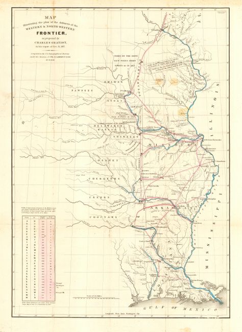 Map Illustrating the plan of the defences of the Western & North-Western Frontier, as proposed by Charles Gratiot, in his report of Oct. 31, 1837