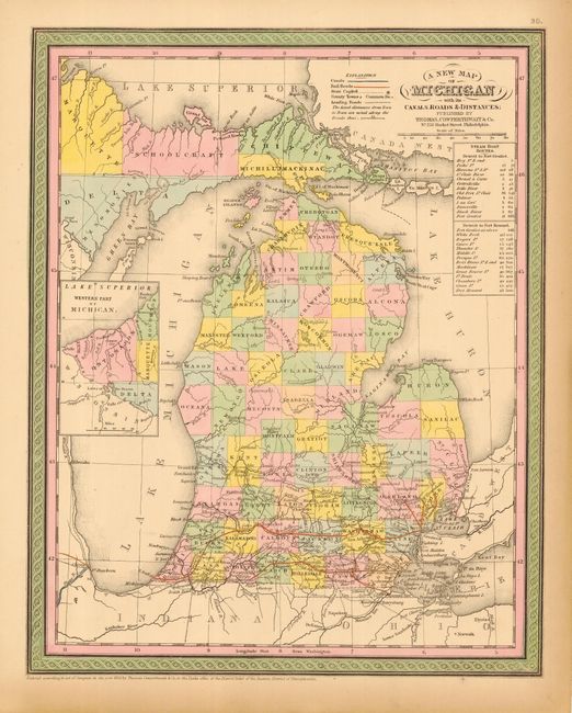 A New Map of Michigan with its Canals, Roads & Distances