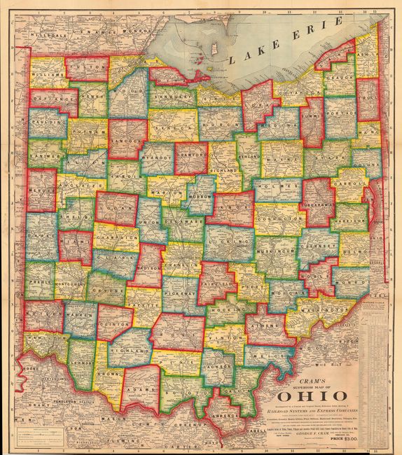 Cram's Superior Map of Ohio Accompanied by a Concise and Original Ready Reference Index showing all Railroad Systems and Express Companies