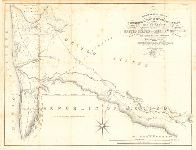 Topographical Sketch of the Southernmost Part of the Port of San Diego, and measurement of the Marine League for determining Initial Point of Boundary between the United States and Mexican Republic as Surveyed by The United States Commission