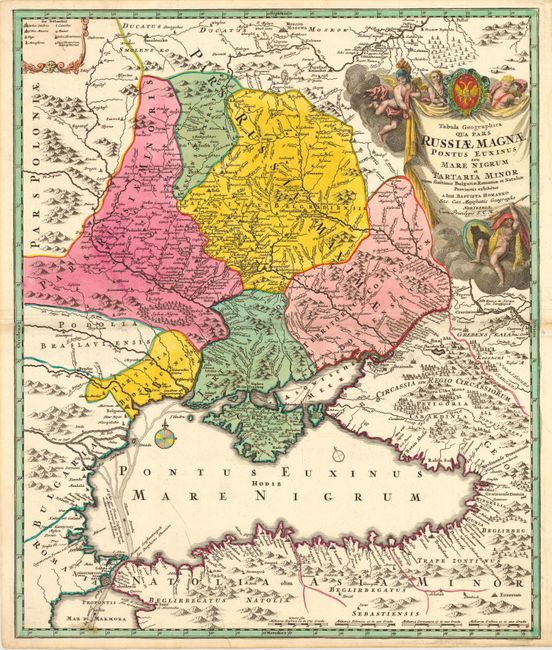 Tabula Geographica qua pars Russiae Magnae Pontus Euxinus seu Mare Nigrum et Tartaria Minor cum finitimis Bulgariae, et Romaniae et Natoliae…