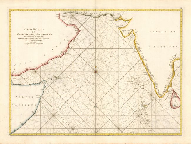 Carte Reduite de l'Ocean Oriental Septentrional, qui Contient une partie des Cotes d'Afrique, de l'Arabie, de la Perse, et celles de l' Indostan, avec les Isles de Ceylon, Maldives et Laquedives