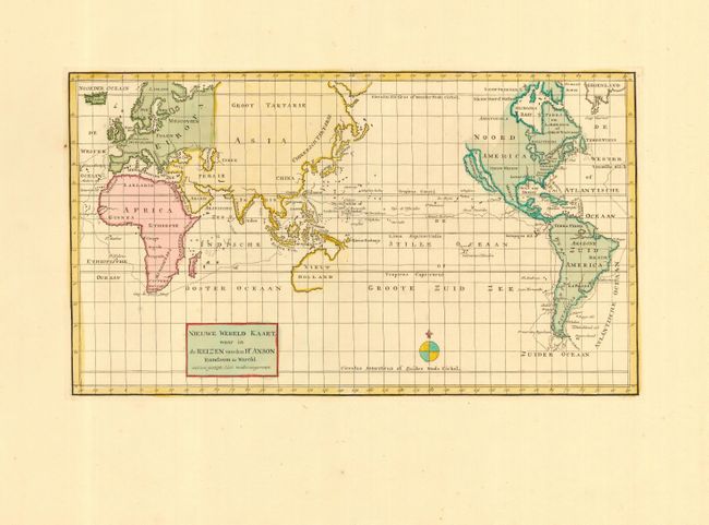 Nieuwe Wereld Kaart, waar in de Reizen van den Hr. Anson Rondsom de Wereld