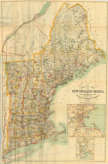 Map of the New England States Showing State, County & Town Boundaries, Post Offices, Railroad Stations &c.