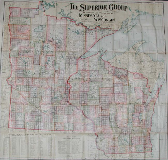 The Superior Group.  A New Railroad, Post-Office, Township and County Map of Minnesota and Wisconsin
