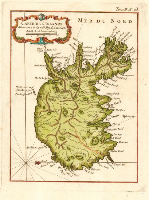 Carte de l'Islande situee entre le 64 et 66 Deg. de Lat. Sept.