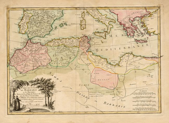Carte des Cotes de Barbarie ou les Royaumes de Maroc, de Fez, d' Alger, de Tunis, et de Tripoli avec les Pays Circonvoisins