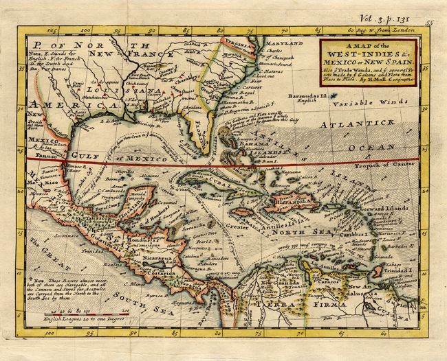 A Map of the West-Indies &c. Mexico or New Spain. Also ye Trade Winds, and ye several Tracts made by ye Galeons and Flota from Place to Place