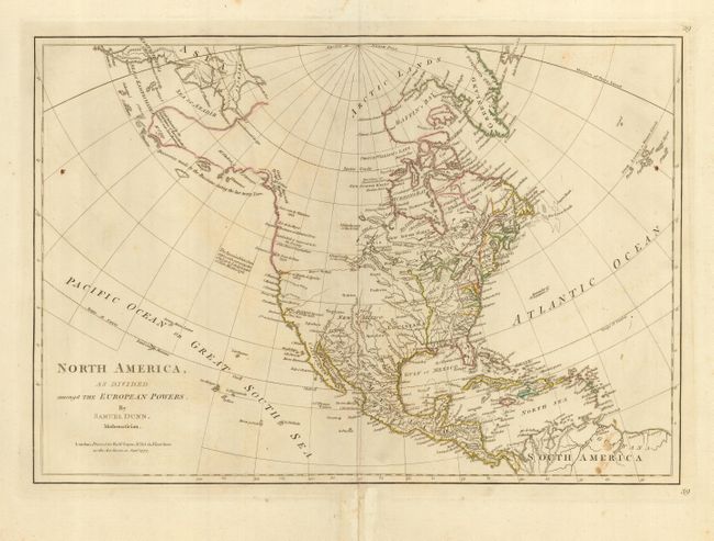 North America, as Divided amongst the European Powers.  By Samuel Dunn, Mathematician