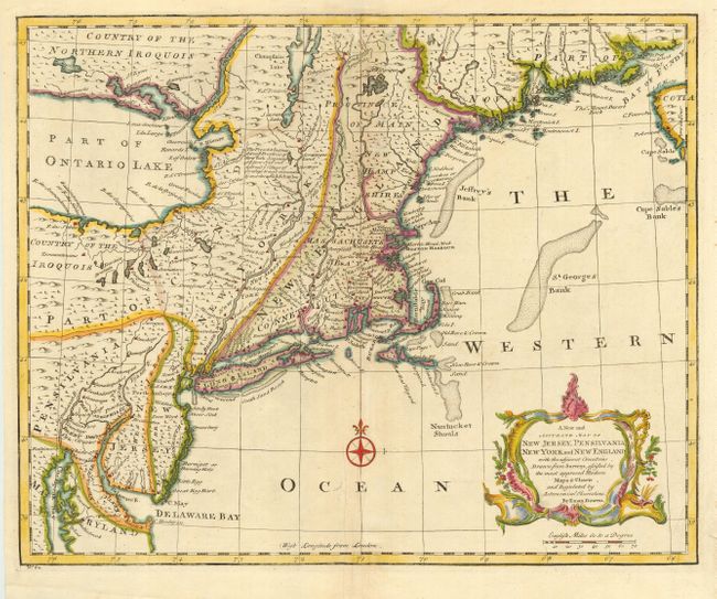 A New and Accurate Map of New Jersey, Pennsilvania, New York and New England, with the adjacent Countries