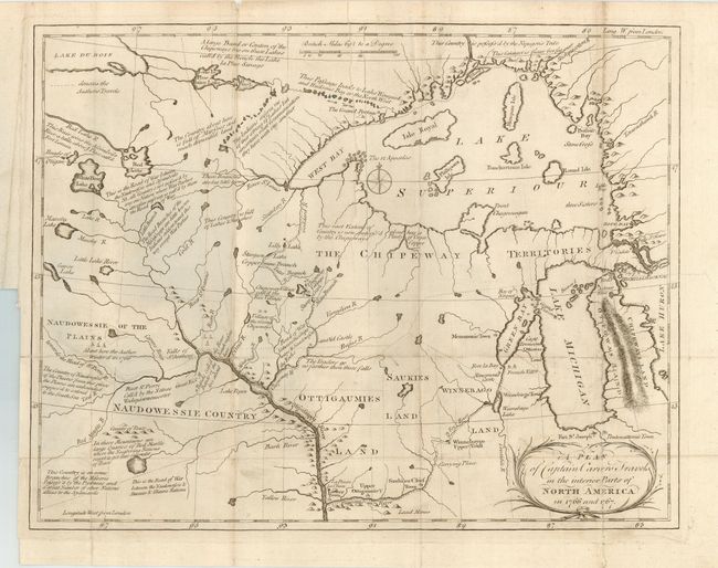 A Plan of Captain Carvers Travels in the interior Parts of North America in 1766 and 1767