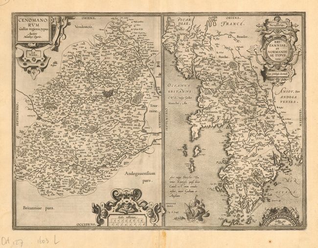 Cenomanorum Galliae Regionis, Typus. Auctore Mattheo Ogerio. La Mans. [on sheet with] Neustria. Britanniae, et Normandiae Typus. 1594