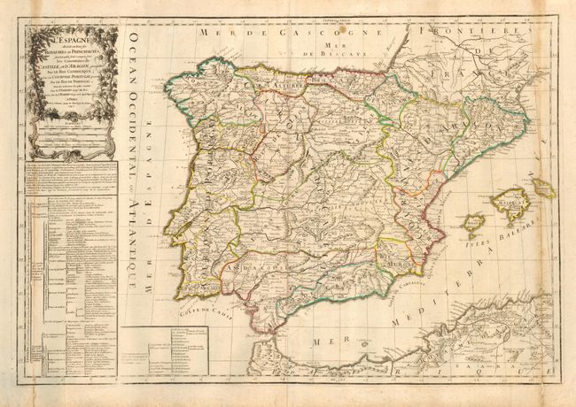 L'Espagne divisee en tous ses Royaumes et Principautes, suivant qu'ils sont compris sous les Couronnes de Castille, et d'Aragon, Possedees par le Roi Catholique; et sous la Couronne de Portugal Possedee par le Roi de Portugal