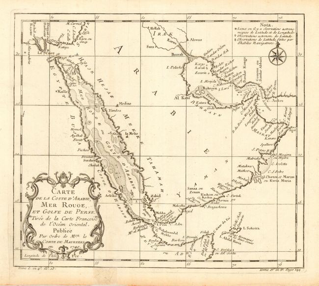 Carte de la Coste d'Arabie, mer Rouge, et Golfe de Perse