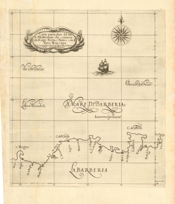 Carta particolare de mare Mediteranio che comincia con il capo Bogia e Finisce con il Porto de tre Croce