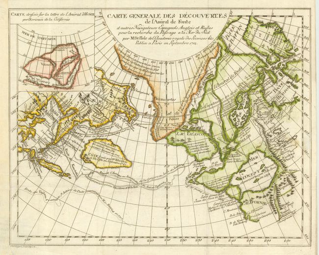 Carte Generale des Decouvertes de l'Amiral de Fonte et autres Navigateurs Espagnols, Anglois et Russes pour la recherche du Passage a la Mer du Sud