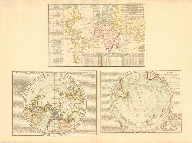 Carte des Lieux ou les Differentes Longueurs du Pendule [on sheet with] Carte du Globe Terrestre ou les Terres de l'Hemisphere Meridl. [and] Carte des Terres Australes
