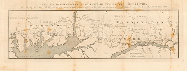 Map of a Reconnaissance Between Baltimore and Philadelphia exhibiting the several routes of the Mail Road