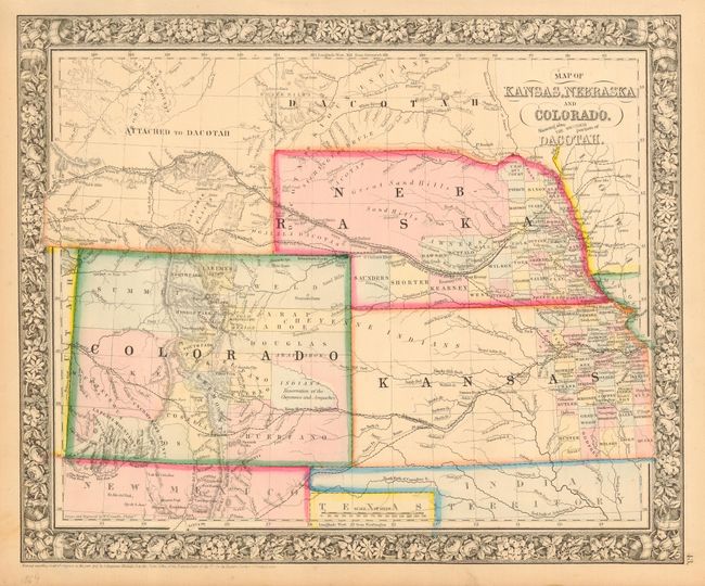 Map of Kansas, Nebraska and Colorado, Showing the Southern Portion of Dacotah.