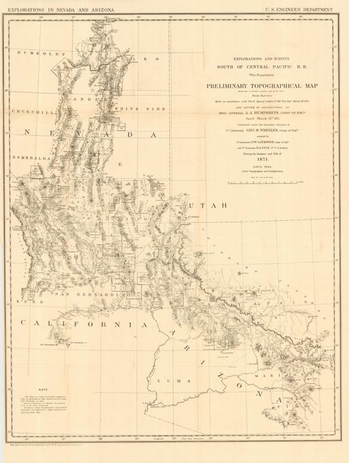 Explorations and Surveys South of Central Pacific R. R. War Department Preliminary Topographical Map Embracing in skeleton a portion only of the Notes from Surveys