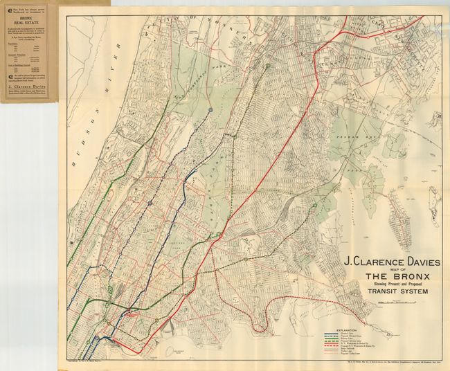 J. Clarence Davies Map of the Bronx Showing Present and Proposed Transit System.