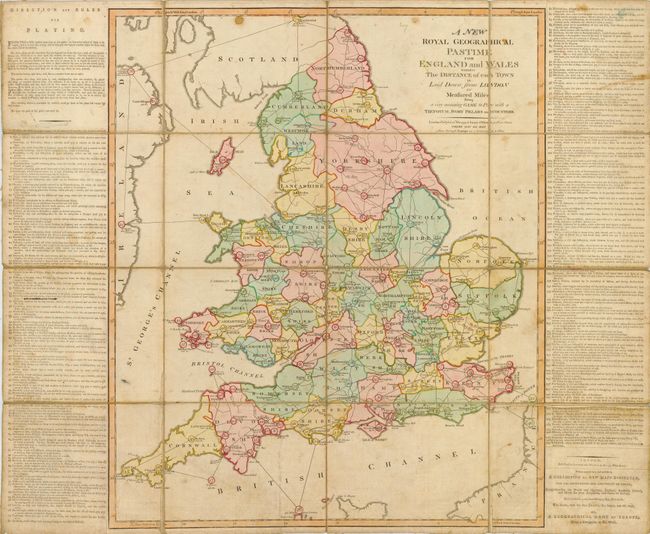 A New Royal Geographical Pastime for England and Wales Whereby The Distance of each Town is Laid Down from London in Measured Miles Being a very amusing Game to Play with a Teetotum, Ivory Pillars and Counters