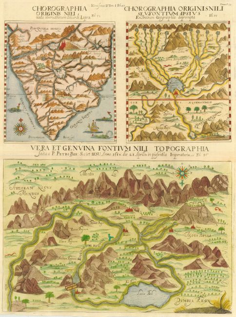 Chorographia Originis Nili [on sheet with] Chorographia Originis Nilise Ufontium Ipsius [and] Vera et Genvina Fontium Nili Topographia