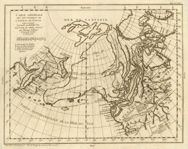 Carte Generale des Decouvertes de l' Amiral de Fonte representant la grande probabilite d'un Passage au Nord Ouest