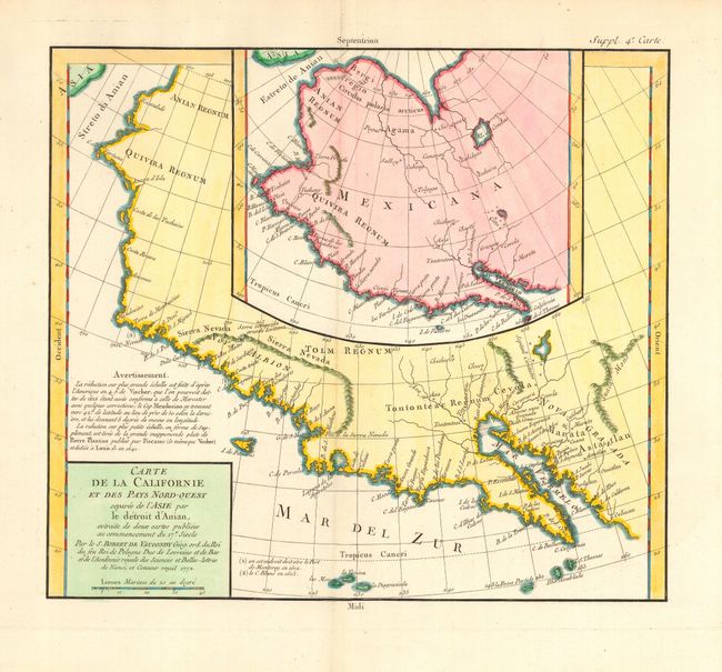 Carte de la Californie et des Pays Nord-Ouest separes de l'Asie par le detroit d'Anian
