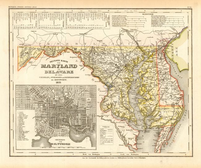 Neuste Karte von Maryland und Delaware mit seinen Canaelen, Strassen und Entfernungen der Hauptpunkte