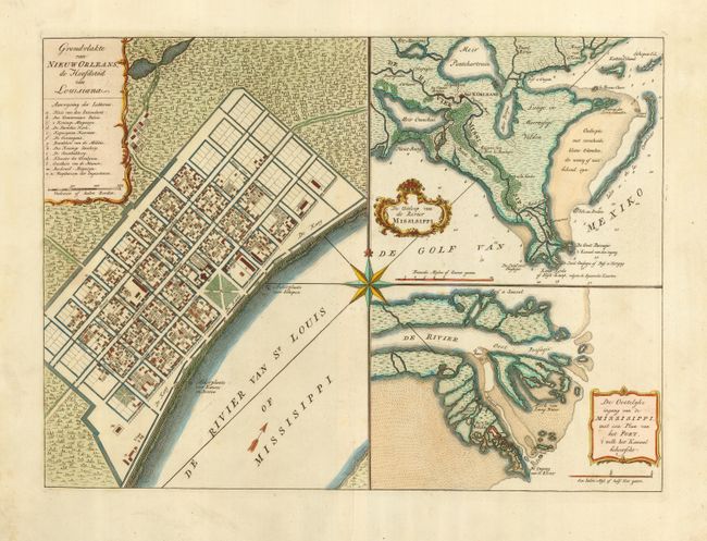 Grondvlakte van Nieuw Orleans, de Hoofdstad van Louisiana [on sheet with] De Uitloop van de Rivier Missisippi [and] De Oostelyke Ingang van de Missisippi, met een Plan van het Fort, 't Welk het Kanaal Beheerscht