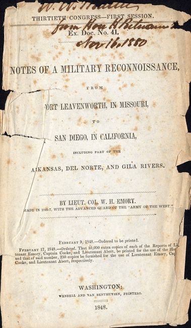 Notes of a Military Reconnaissance, from Fort Leavenworth, in Missouri, to San Diego, in California, Including Part of the Arkansas, Del Norte, and Gila Rivers