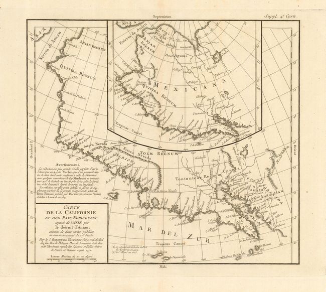 Carte de la Californie et des Pays Nord-Ouest separes de l'Asie par le detroit d'Anian