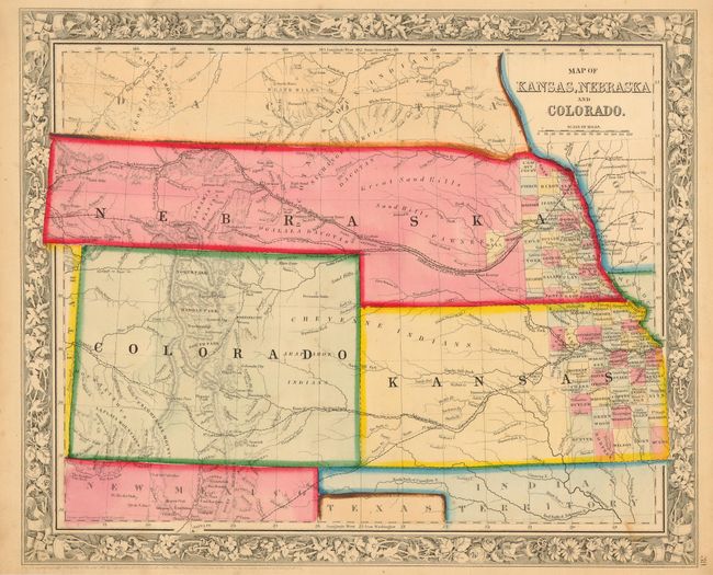 Map of Kansas, Nebraska and Colorado