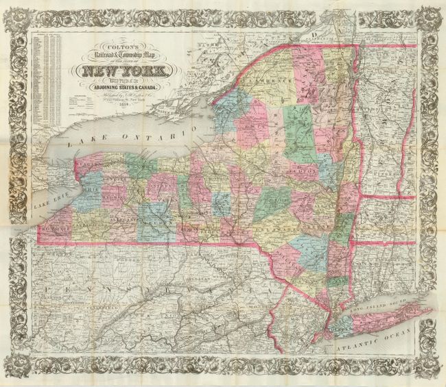 Colton's Railroad and Township Map of the State of New York with Parts of Adjoining States & Canada
