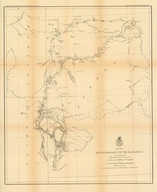 Map of a Reconnaissance of the Black Hills, July and August 1874, With troops under command of Lt. Col. G.A. Custer, 7th Calvary