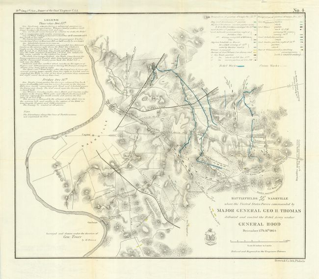 Battlefields in front of Nashville where the United States Forces commanded by Major General Geo. H. Thomas defeated and routed the Rebel Army under General Hood December 15th & 16th 1864