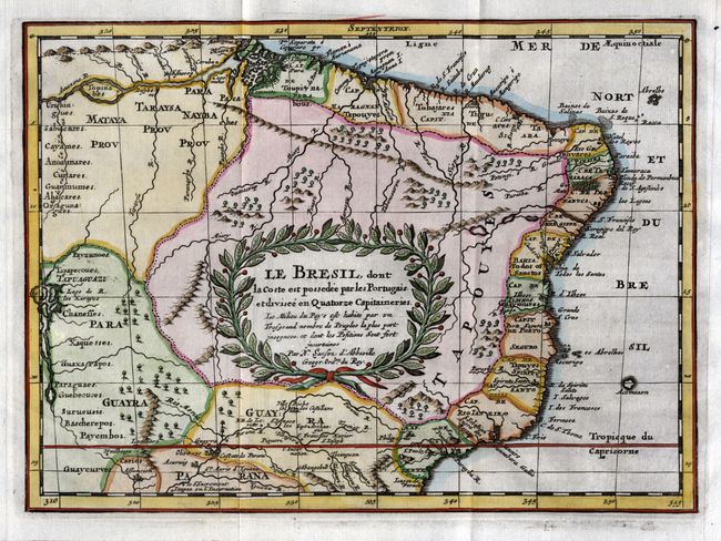 Le Bresil, dont la Coste est possedee par les Portugais et divisee en Quatorze Capitaineries