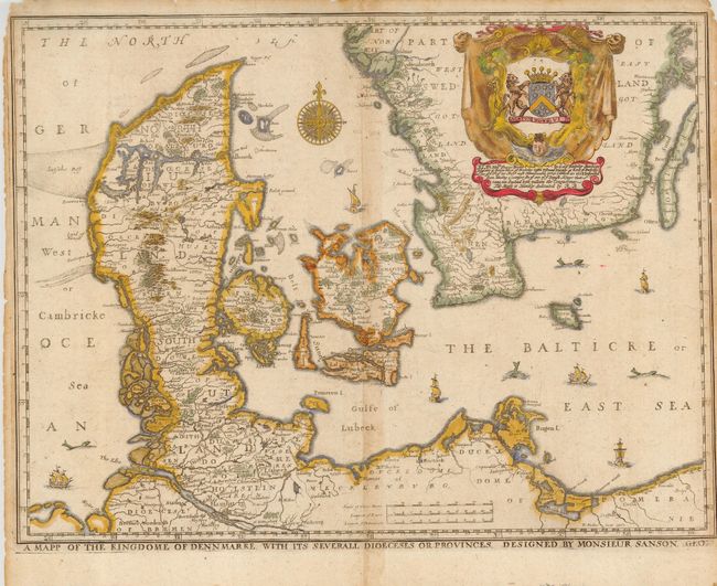 A Mapp of the Kingdome of Dennmarke, with Its Severall Dioceses or Provinces.  Designed by Monsieur Sanson, Geo.