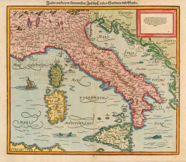 Italia mit Dreyen Furnemesten Inseln Corsica Sardinia und Sicilia