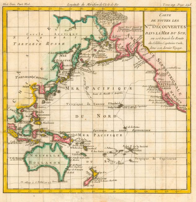 Carte de Toutes les Nles. Decouvertes Dans la Mer du Sud, ou est tracee la Route du Celebre Capitaine Cook, dans son dernier Voyage