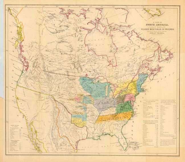A Map of North America Denoting the Boundaries of the Yearly Meetings of Friends and the Locations of the Various Indian Tribes