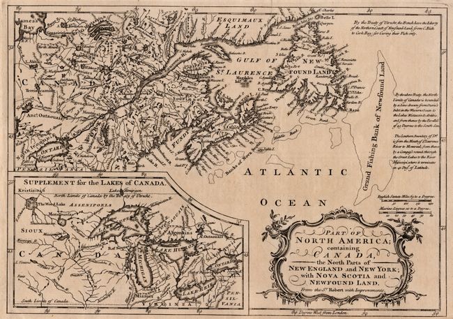 Part of North America; containing Canada, the North Parts of New England and New York; with Nova Scotia and Newfoundland.  From the Sr. Robert with Improvements