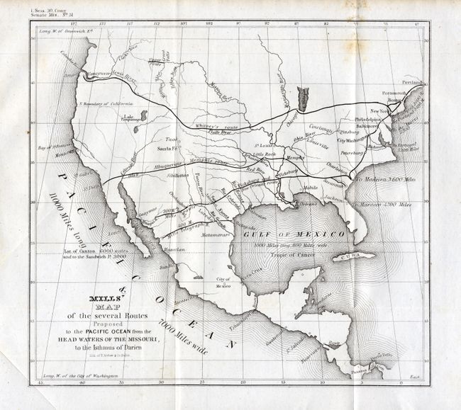 Mills' Map of the several Routes Proposed to the Pacific Ocean from the Head Waters of the Missouri, to the Isthmus of Darien