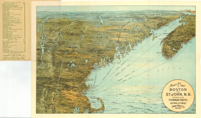 Bird's Eye Map Boston to St. John, N.B. Showing Steamboat Routes and Points of Interest.  Union News Co. Boston