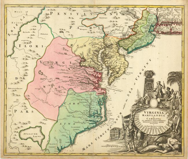 Virginia Marylandia et Carolina in America Septentrionali Britannorum industria excultae