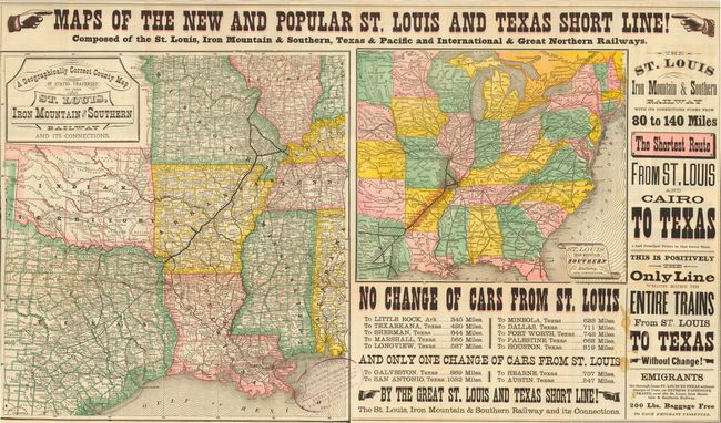 Maps of the New and Popular St. Louis and Texas Short Line! Composed of the St. Louis, Iron Mountain & Southern, Texas & Pacific and International & Great Northern Railways.