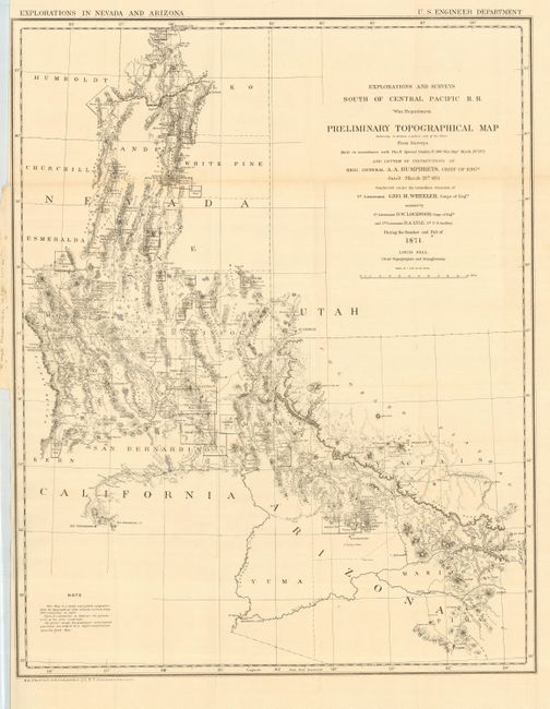 Explorations and Surveys South of Central Pacific R. R. War Department Preliminary Topographical Map