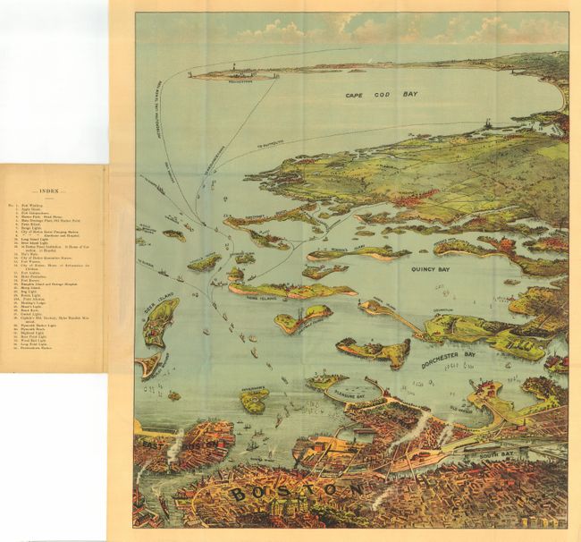 Bird's Eye View of Boston Harbor and South Shore to Provincetown Showing Steamboat Routes