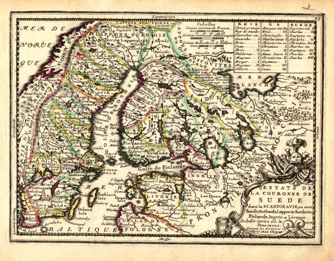 Estats de la Couronne de Suede dans la Scandinavie, ou sont Suede, Gotlande, Lapponie Suedoise, Finlande, Ingrie et Livonie.  Subdivisees en le Provinces